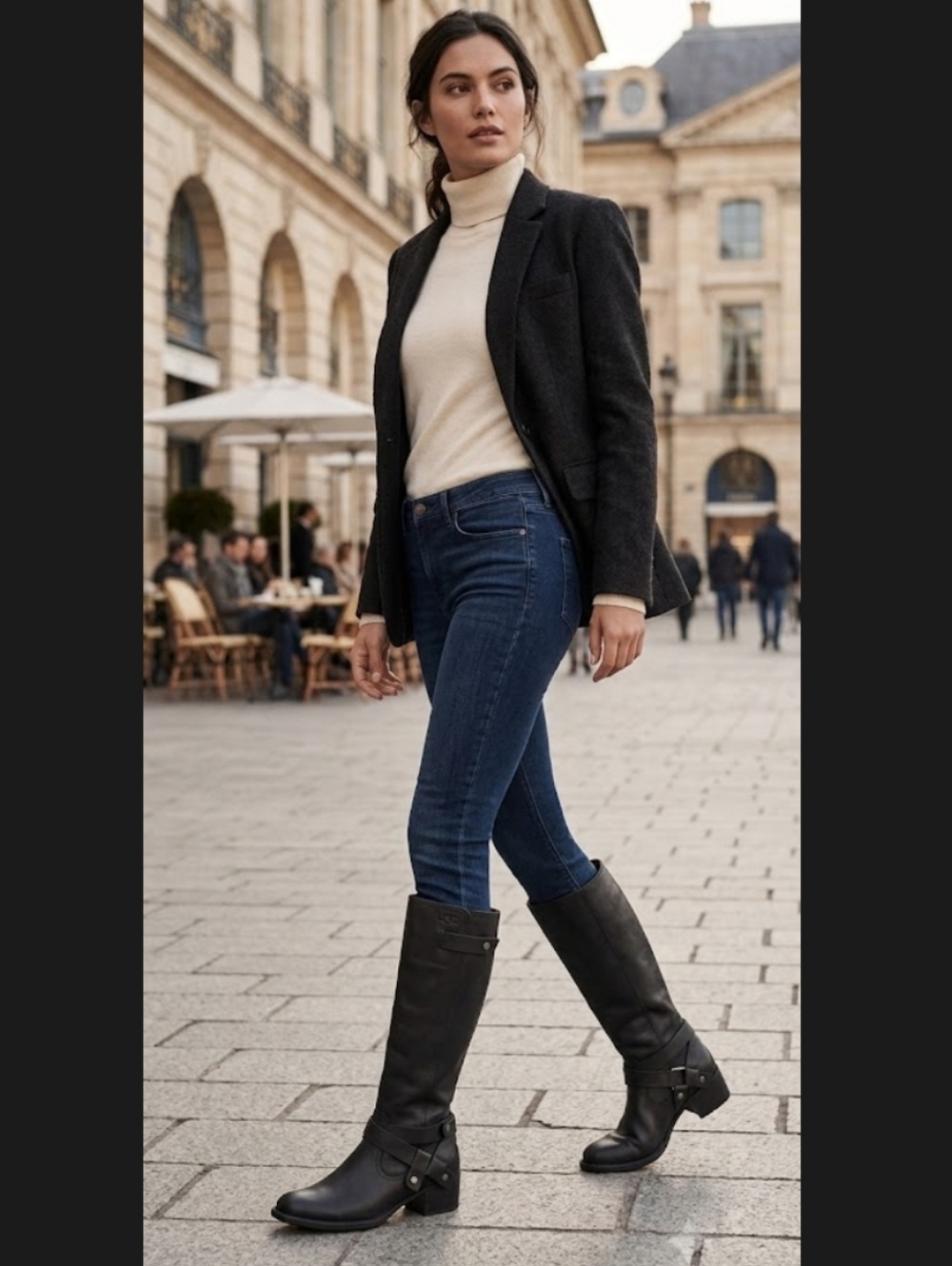 UGG Bandara Black Leather Knee-High Riding Boots Size 7